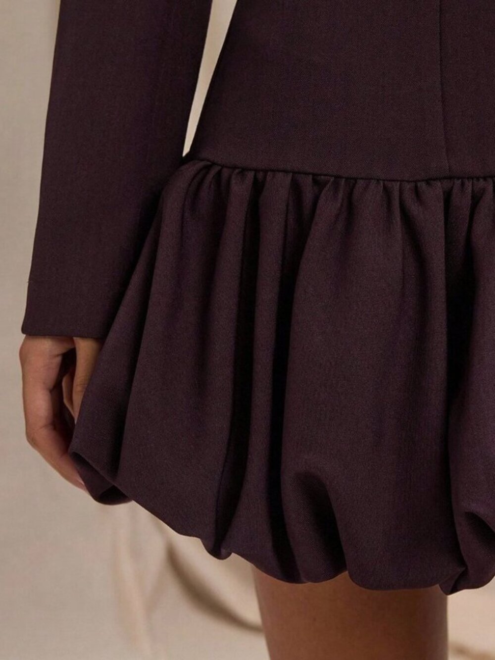 Coffee Brown Elegant Women's Long Sleeve Bubble Skirt Suit Dress - Picture 8 of 8